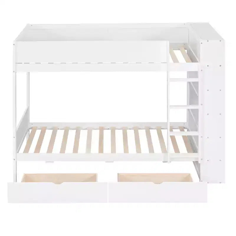 Lit superposé jumeau sur jumeau/double sur double avec 2 tiroirs et armoire multicouche, solution de rangement peu encombrante, blanc/gris - ModernLuxe