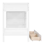 Lit superposé jumeau sur jumeau/double sur double avec 2 tiroirs et armoire multicouche, solution de rangement peu encombrante, blanc/gris - ModernLuxe
