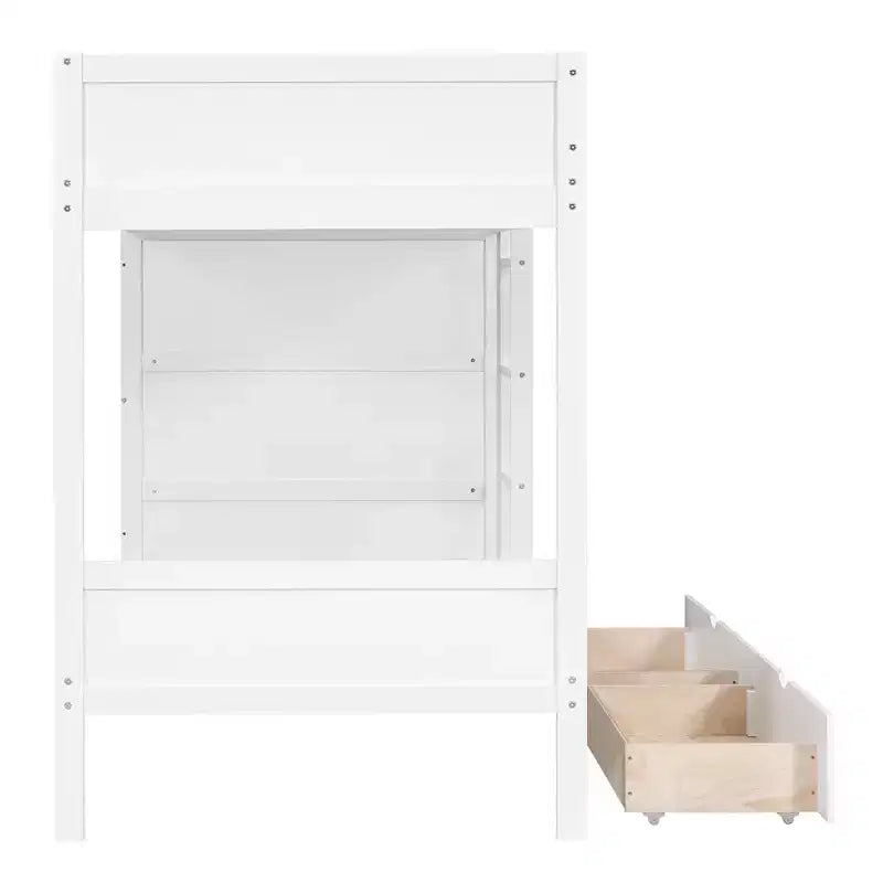Lit superposé jumeau sur jumeau/double sur double avec 2 tiroirs et armoire multicouche, solution de rangement peu encombrante, blanc/gris - ModernLuxe
