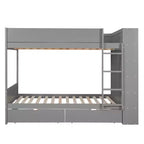 Lit superposé jumeau sur jumeau/double sur double avec 2 tiroirs et armoire multicouche, solution de rangement peu encombrante, blanc/gris - ModernLuxe