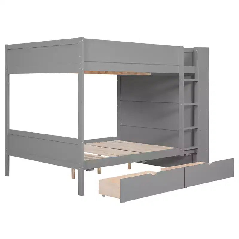 Lit superposé jumeau sur jumeau/double sur double avec 2 tiroirs et armoire multicouche, solution de rangement peu encombrante, blanc/gris - ModernLuxe