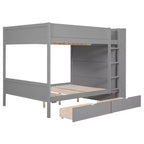Lit superposé jumeau sur jumeau/double sur double avec 2 tiroirs et armoire multicouche, solution de rangement peu encombrante, blanc/gris - ModernLuxe