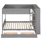 Lit superposé jumeau sur jumeau/double sur double avec 2 tiroirs et armoire multicouche, solution de rangement peu encombrante, blanc/gris - ModernLuxe