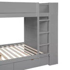 Lit superposé jumeau sur jumeau/double sur double avec 2 tiroirs et armoire multicouche, solution de rangement peu encombrante, blanc/gris - ModernLuxe