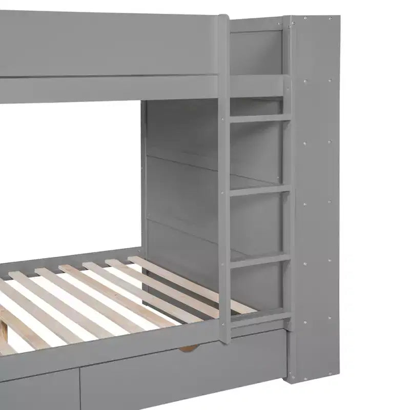 Lit superposé jumeau sur jumeau/double sur double avec 2 tiroirs et armoire multicouche, solution de rangement peu encombrante, blanc/gris - ModernLuxe