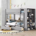 Lit superposé jumeau sur jumeau/double sur double avec 2 tiroirs et armoire multicouche, solution de rangement peu encombrante, blanc/gris - ModernLuxe
