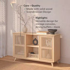 Plank+Beam Meuble TV scandinave en bois massif, 2 portes, 49 po, pour salon