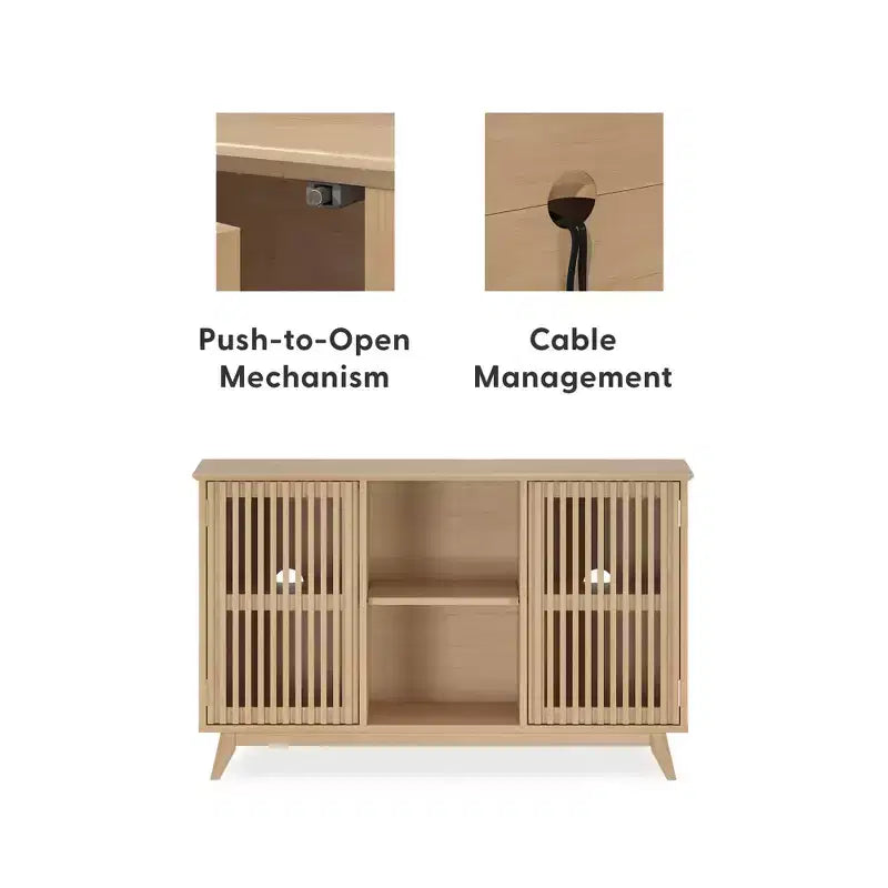 Plank+Beam Meuble TV scandinave en bois massif, 2 portes, 49 po, pour salon