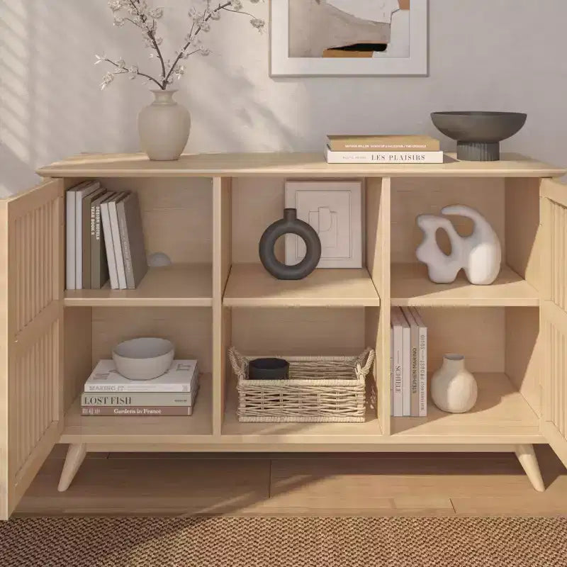 Plank+Beam Meuble TV scandinave en bois massif, 2 portes, 49 po, pour salon