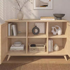 Plank+Beam Meuble TV scandinave en bois massif, 2 portes, 49 po, pour salon