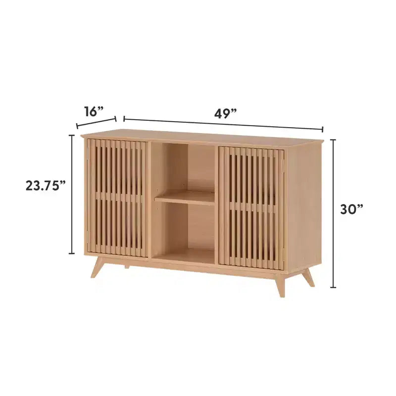 Plank+Beam Meuble TV scandinave en bois massif, 2 portes, 49 po, pour salon