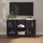 Plank+Beam Meuble TV scandinave en bois massif, 2 portes, 49 po, pour salon