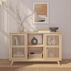 Plank+Beam Meuble TV scandinave en bois massif, 2 portes, 49 po, pour salon