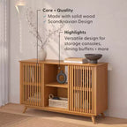 Plank+Beam Meuble TV scandinave en bois massif, 2 portes, 49 po, pour salon