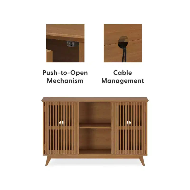 Plank+Beam Meuble TV scandinave en bois massif, 2 portes, 49 po, pour salon