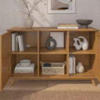 Plank+Beam Meuble TV scandinave en bois massif, 2 portes, 49 po, pour salon