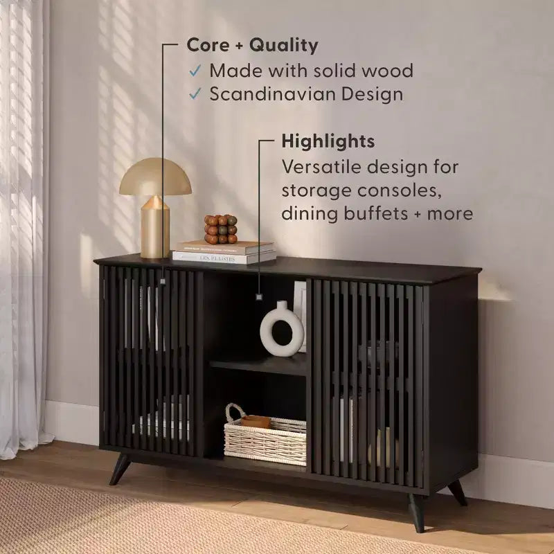 Plank+Beam Meuble TV scandinave en bois massif, 2 portes, 49 po, pour salon