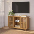 Plank+Beam Meuble TV scandinave en bois massif, 2 portes, 49 po, pour salon