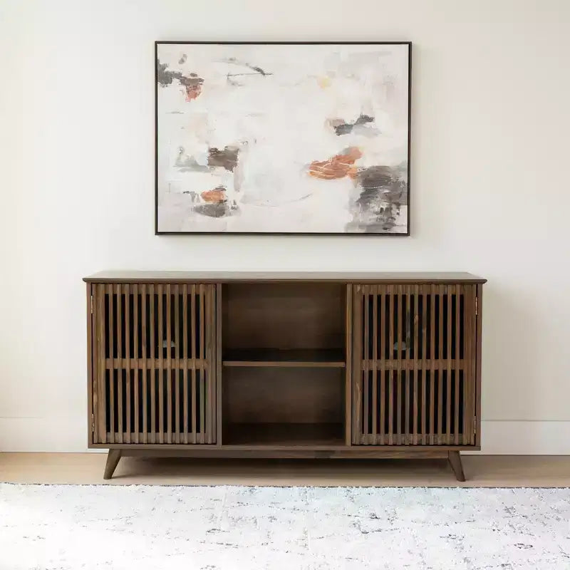 Plank+Beam Meuble TV scandinave en bois massif, 2 portes, 49 po, pour salon