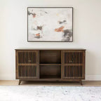 Plank+Beam Meuble TV scandinave en bois massif, 2 portes, 49 po, pour salon