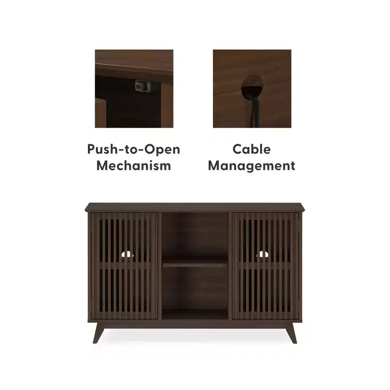 Plank+Beam Meuble TV scandinave en bois massif, 2 portes, 49 po, pour salon