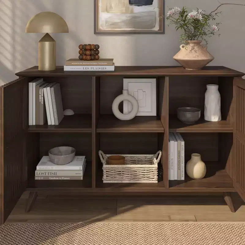 Plank+Beam Meuble TV scandinave en bois massif, 2 portes, 49 po, pour salon