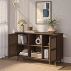 Plank+Beam Meuble TV scandinave en bois massif, 2 portes, 49 po, pour salon