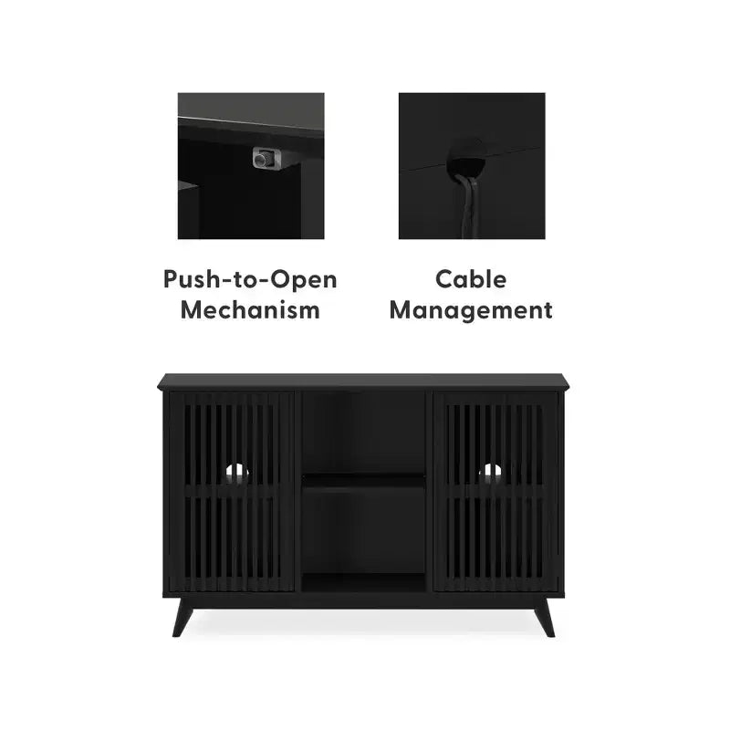 Plank+Beam Meuble TV scandinave en bois massif, 2 portes, 49 po, pour salon