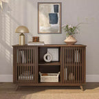 Plank+Beam Meuble TV scandinave en bois massif, 2 portes, 49 po, pour salon