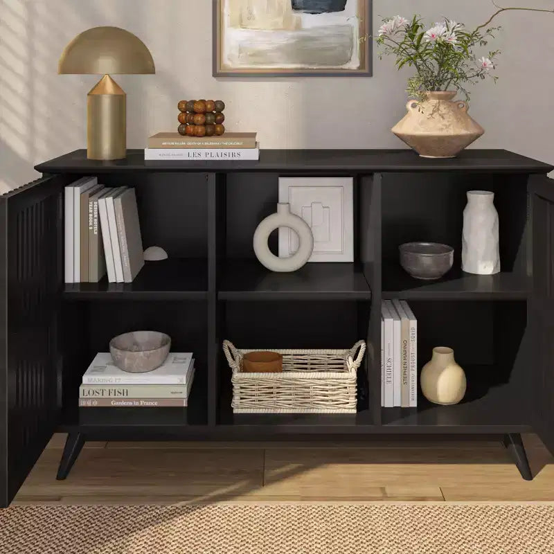 Plank+Beam Meuble TV scandinave en bois massif, 2 portes, 49 po, pour salon