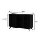 Plank+Beam Meuble TV scandinave en bois massif, 2 portes, 49 po, pour salon