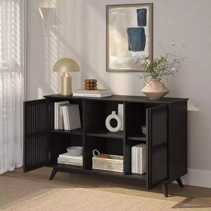 Plank+Beam Meuble TV scandinave en bois massif, 2 portes, 49 po, pour salon
