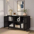 Plank+Beam Meuble TV scandinave en bois massif, 2 portes, 49 po, pour salon
