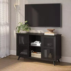 Plank+Beam Meuble TV scandinave en bois massif, 2 portes, 49 po, pour salon