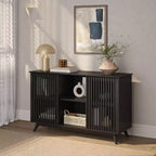 Plank+Beam Meuble TV scandinave en bois massif, 2 portes, 49 po, pour salon