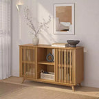 Plank+Beam Meuble TV scandinave en bois massif, 2 portes, 49 po, pour salon