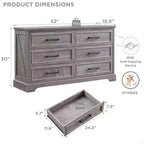 Commode à 6 tiroirs pour chambre, Meuble TV de style ferme avec 6 tiroirs, Commode rustique en bois de 52 po de largeur pour chambre