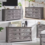 Commode à 6 tiroirs pour chambre, Meuble TV de style ferme avec 6 tiroirs, Commode rustique en bois de 52 po de largeur pour chambre