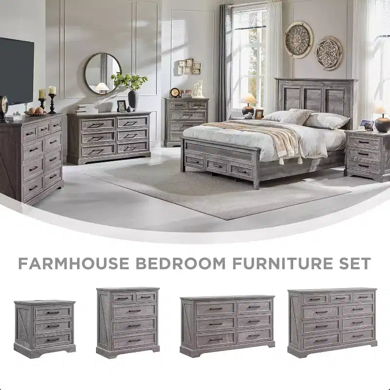 Commode à 6 tiroirs pour chambre, Meuble TV de style ferme avec 6 tiroirs, Commode rustique en bois de 52 po de largeur pour chambre