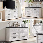 Commode à 6 tiroirs pour chambre, Meuble TV de style ferme avec 6 tiroirs, Commode rustique en bois de 52 po de largeur pour chambre
