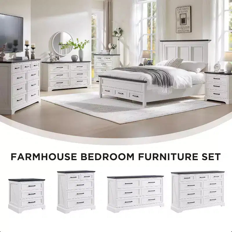 Commode à 6 tiroirs pour chambre, Meuble TV de style ferme avec 6 tiroirs, Commode rustique en bois de 52 po de largeur pour chambre