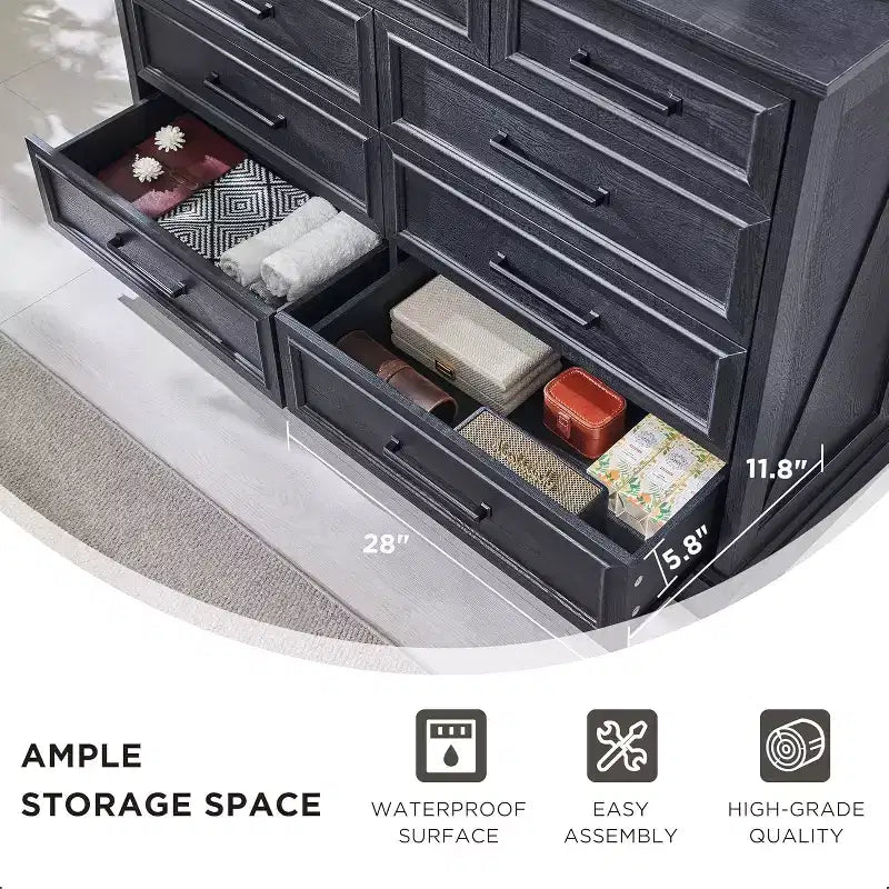 Commode à 6 tiroirs pour chambre, Meuble TV de style ferme avec 6 tiroirs, Commode rustique en bois de 52 po de largeur pour chambre