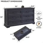 Commode à 6 tiroirs pour chambre, Meuble TV de style ferme avec 6 tiroirs, Commode rustique en bois de 52 po de largeur pour chambre