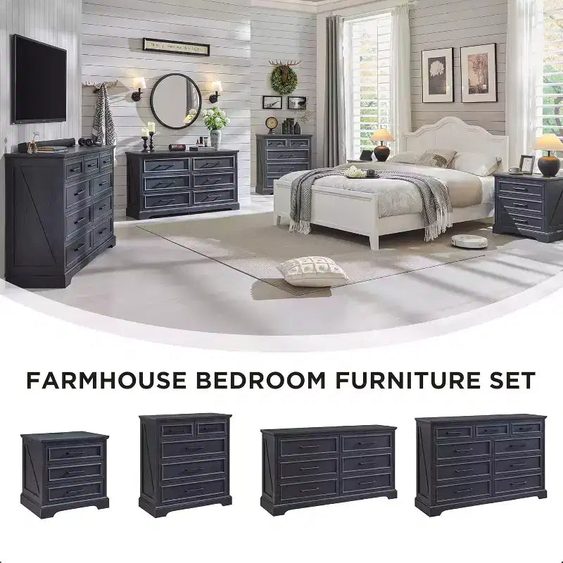 Commode à 6 tiroirs pour chambre, Meuble TV de style ferme avec 6 tiroirs, Commode rustique en bois de 52 po de largeur pour chambre