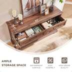 Commode à 6 tiroirs pour chambre, Meuble TV de style ferme avec 6 tiroirs, Commode rustique en bois de 52 po de largeur pour chambre