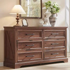 Commode à 6 tiroirs pour chambre, Meuble TV de style ferme avec 6 tiroirs, Commode rustique en bois de 52 po de largeur pour chambre