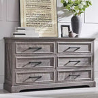 Commode à 6 tiroirs pour chambre, Meuble TV de style ferme avec 6 tiroirs, Commode rustique en bois de 52 po de largeur pour chambre