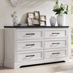 Commode à 6 tiroirs pour chambre, Meuble TV de style ferme avec 6 tiroirs, Commode rustique en bois de 52 po de largeur pour chambre
