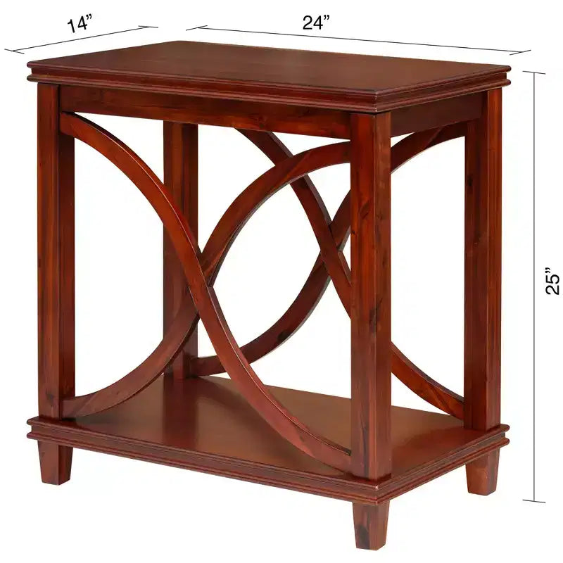 eHemco Console décorative rectangulaire en bois massif, table d'appoint à 2 niveaux avec motif en X, cerisier