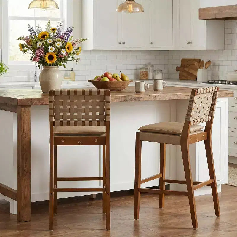 Tabourets de bar contemporains Christopher Knight Home Marc en hévéa et similicuir (lot de 2)